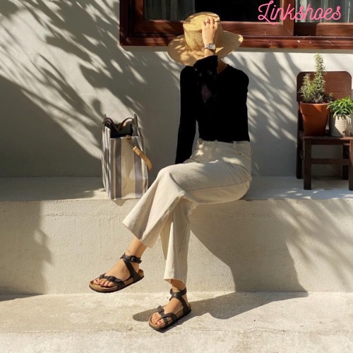 Sandal Đế trấu da PU kết hợp da bò thật 3 màu trắng đen bò mã SH01