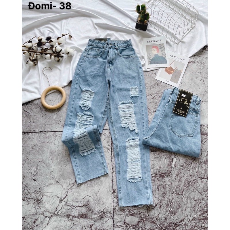 Quần Baggy Jeans Rách dài domii ms38