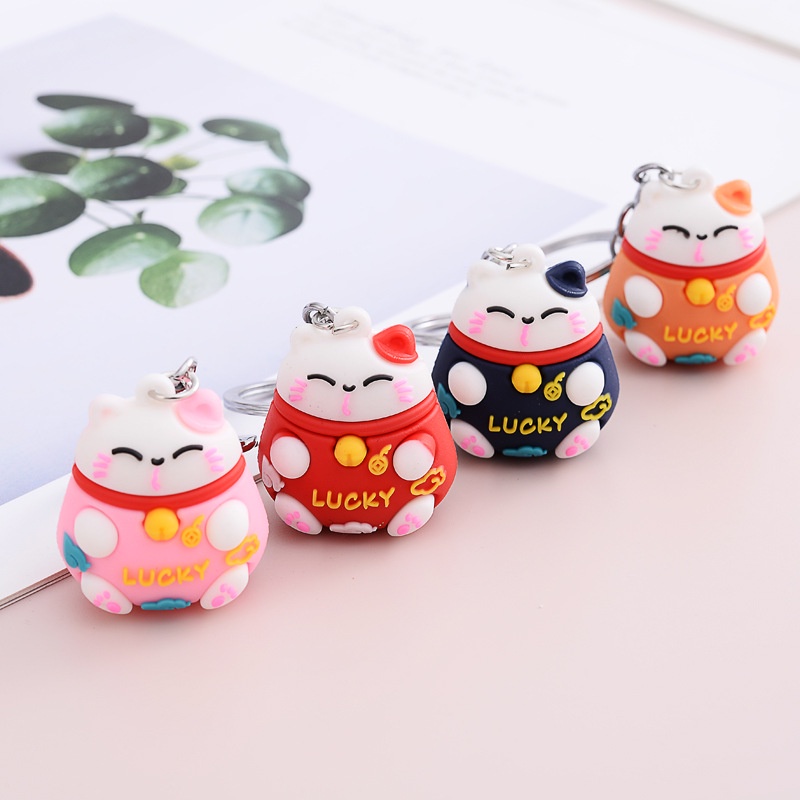 Móc Treo Gắn Chìa Khóa Nhà Xe Balo Túi Xách Quà Tặng Lưu Niệm Hình Mèo May Mắn Lucky 3D - Minh An Saigon