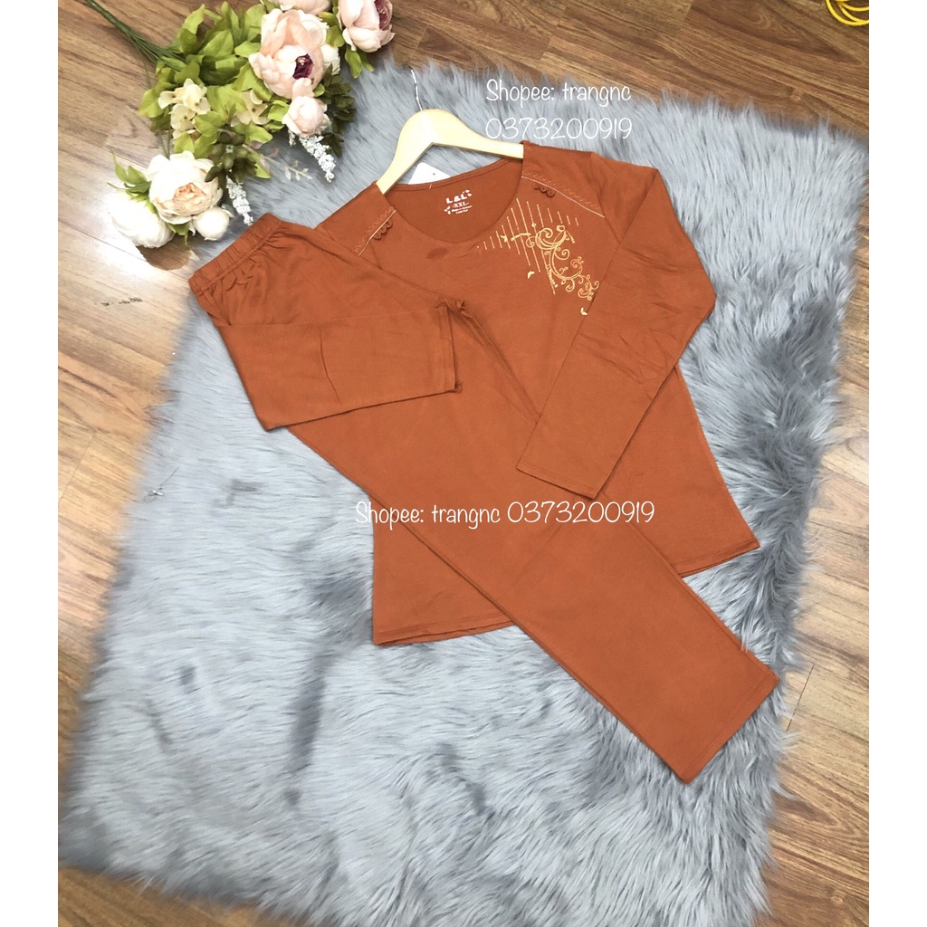 Bộ mặc nhà trung niên thu đông dài tay thun cotton - đồ ngủ cho mẹ cho bà cao cấp TRANGNC