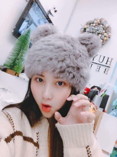Mũ len lông thỏ tai mèo
