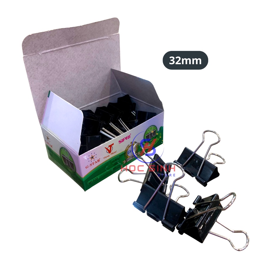 Hộp 12 Cái Kẹp Bướm 32mm Đen Gstar Size Trung Kẹp tài liệu - Học Sinh Store