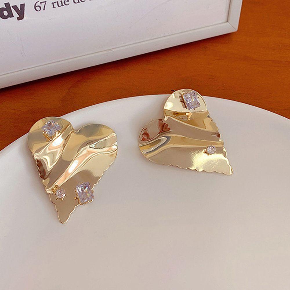 VANES1 Bông Tai Kim Loại Đính Đá Đơn Giản Phong Cách Vintage Dành Cho Nữ