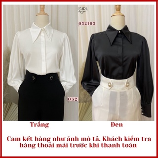 Áo sơ mi trắng nữ công sở basic lụa đẹp bồng cổ đức cao cấp Pearl Design 052105