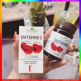 Vitamin e vitamin e đỏ Nga Mirrolla mẫu mới lọ nhựa 30 viên, hàm lượng 270mg và 400mg