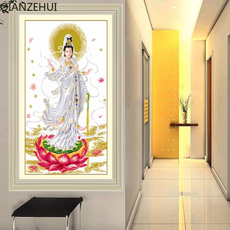 Bộ Dụng Cụ Thêu Tranh Chữ Thập 11ct diy Hình Hoa Sen Phật Giáo