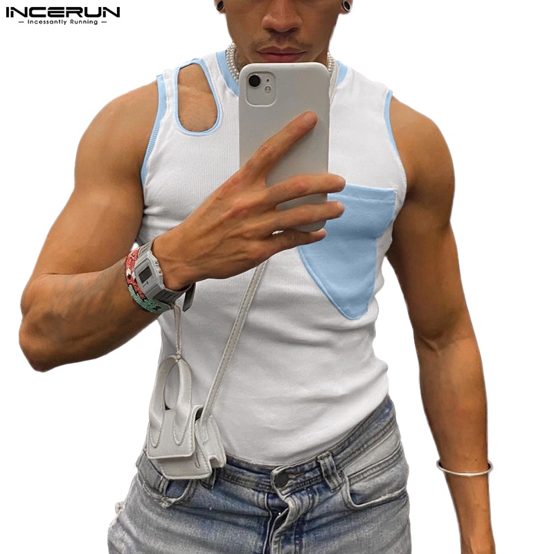 Áo thun ba lỗ INCERUN có túi màu sắc trẻ trung dành cho nam