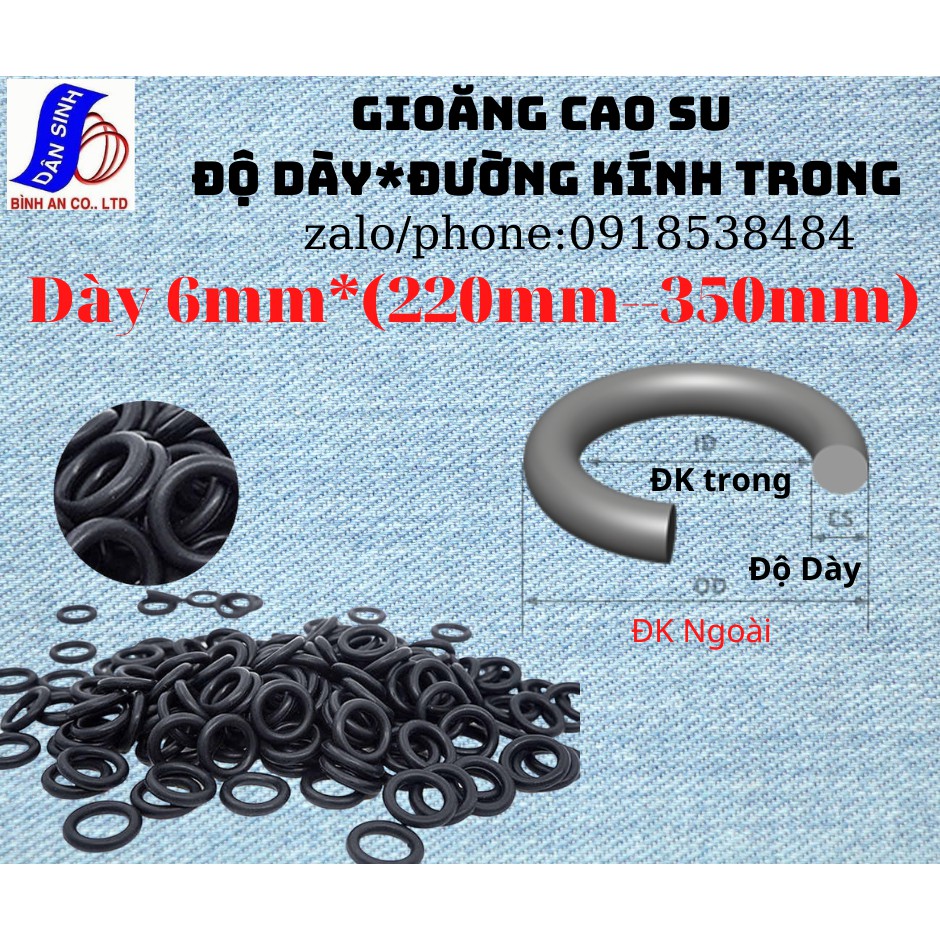 Dày 6 mm * (220mm đến 350mm ,Đường kính trong) Gioăng cao su NBR70