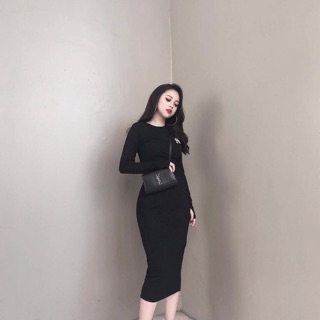 Đầm thun gân body tay dài cao cấp
