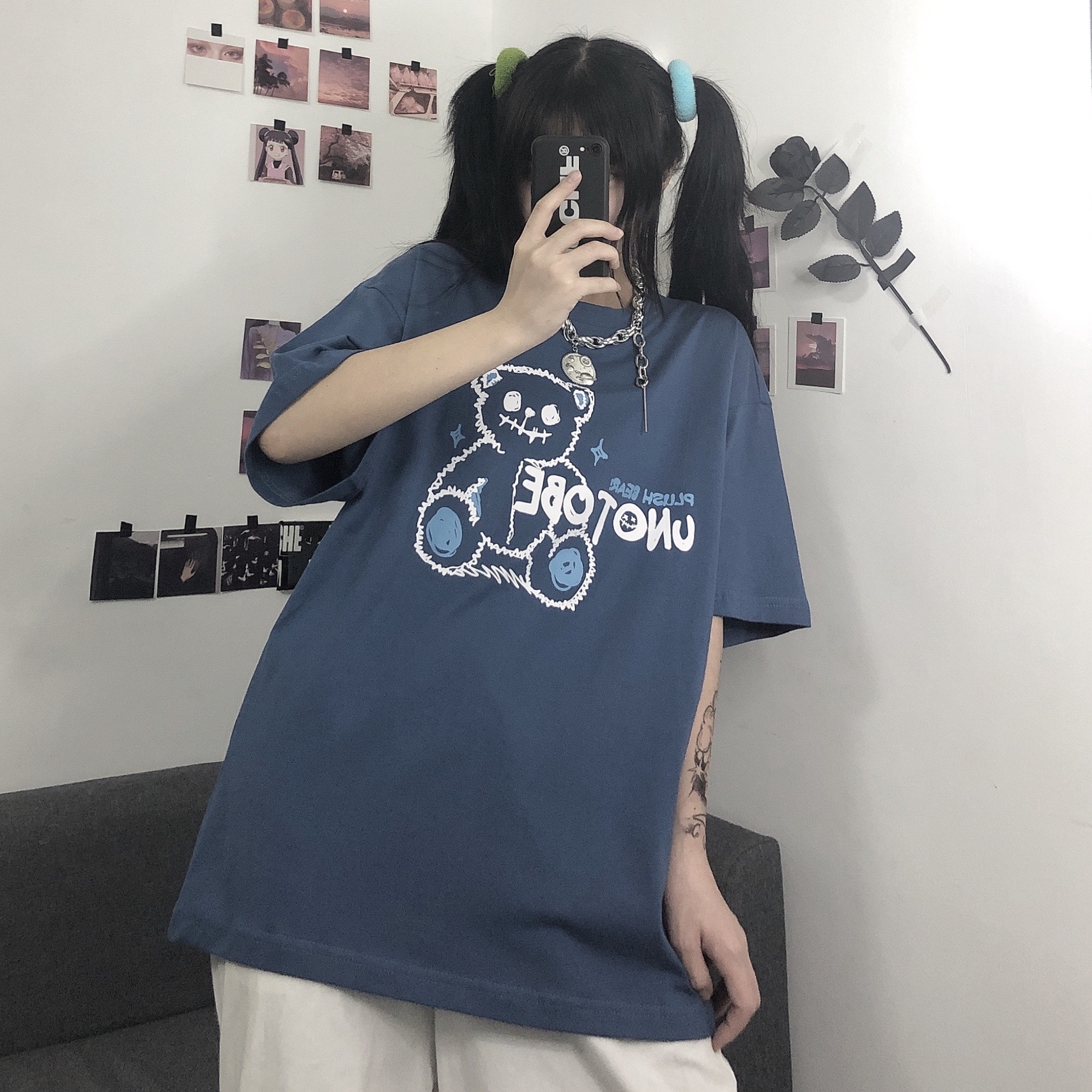 Áo phông nữ form rộng tay lỡ PLUSH BEAR, áo thun nữ đẹp màu trắng, đen chất cotton | BigBuy360 - bigbuy360.vn