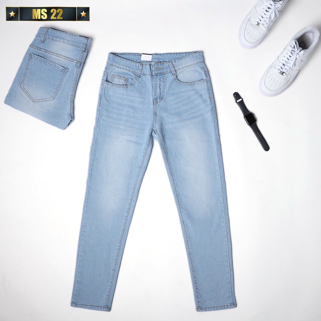 Quần jean nam co giãn 4 chiều, quần bò trơn dáng ôm chất vải cao cấp CAROLLSTORE MS22
