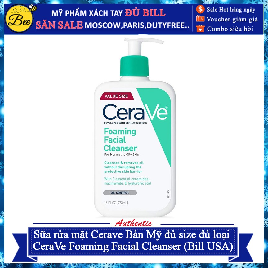 (Có Sẵn) Sửa rửa mặt Cerave đủ size đủ loại CeraVe Foarming Facial Cleanser (Bill)