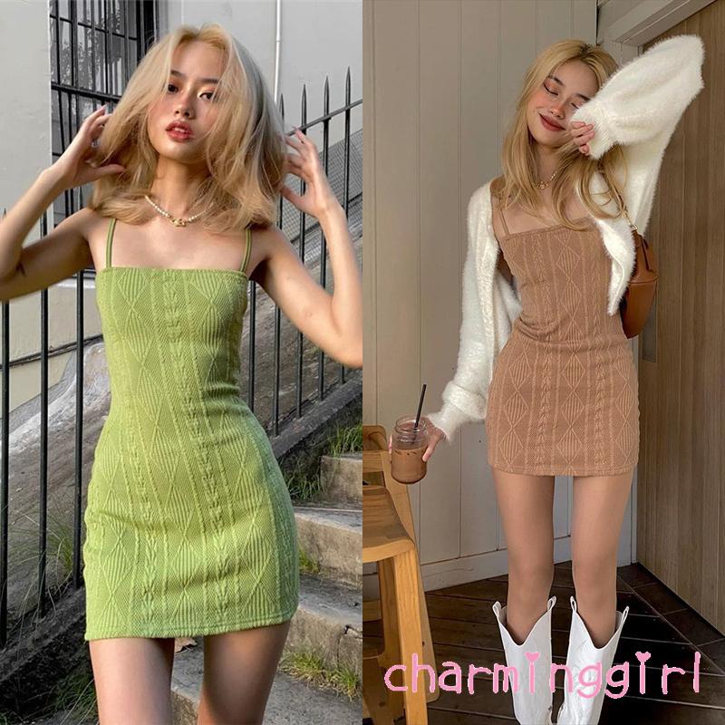 Đầm Dệt Kim Hai Dây Ôm Dáng Màu Trơn Thời Trang Cho Nữ