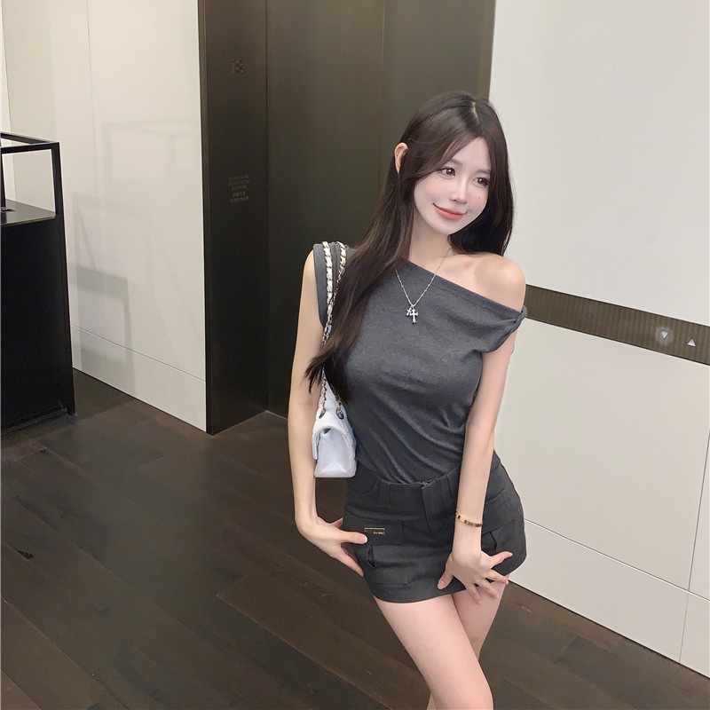 Áo Thun Không Tay Hở Vai Dáng Ôm Thời Trang Quyến Rũ Dành Cho Nữ