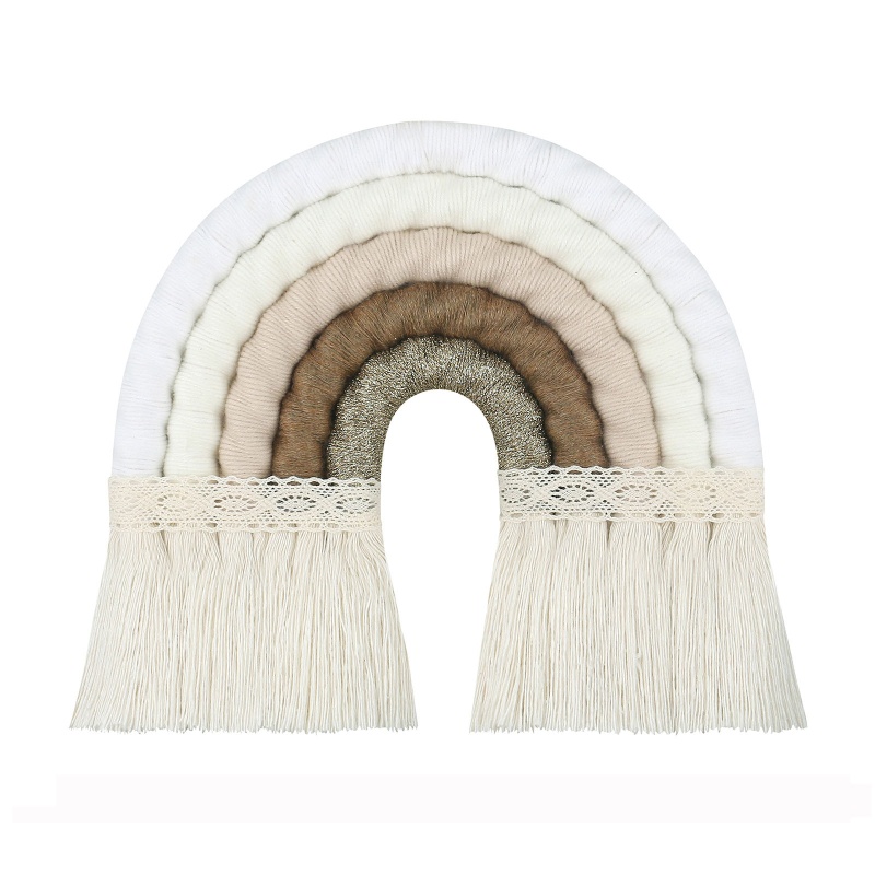 Thảm Cầu Vồng Macrame Đan Tay Phối Tua Rua Treo Tường Trang Trí Phòng Ngủ / Nhà Trẻ