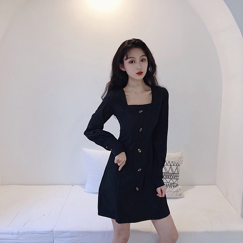Đầm Midi tay dài cổ vuông phong cách Hàn Quốc | BigBuy360 - bigbuy360.vn