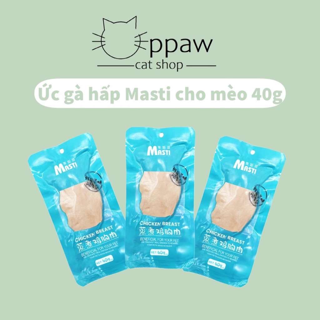 Ức Gà Hấp Masti Cho Mèo 40g - Ức Gà Ăn Liền Cho Mèo Mọi Lứa Tuổi