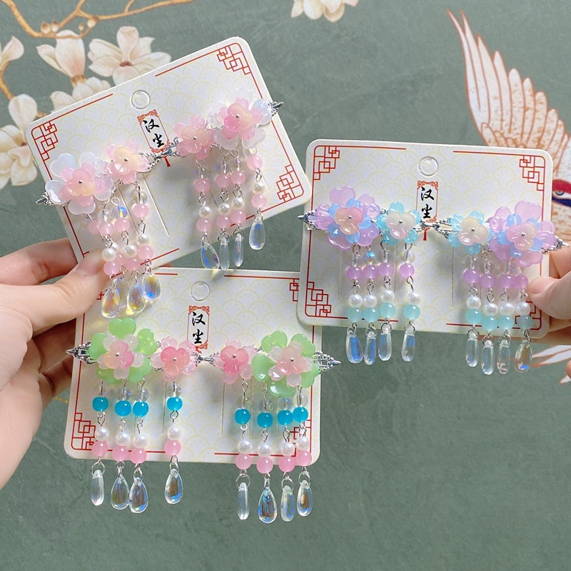 1 Cặp Kẹp Tóc Đính Hoa Và Bướm Màu Hồng Dễ Thương Cho Bé Gái