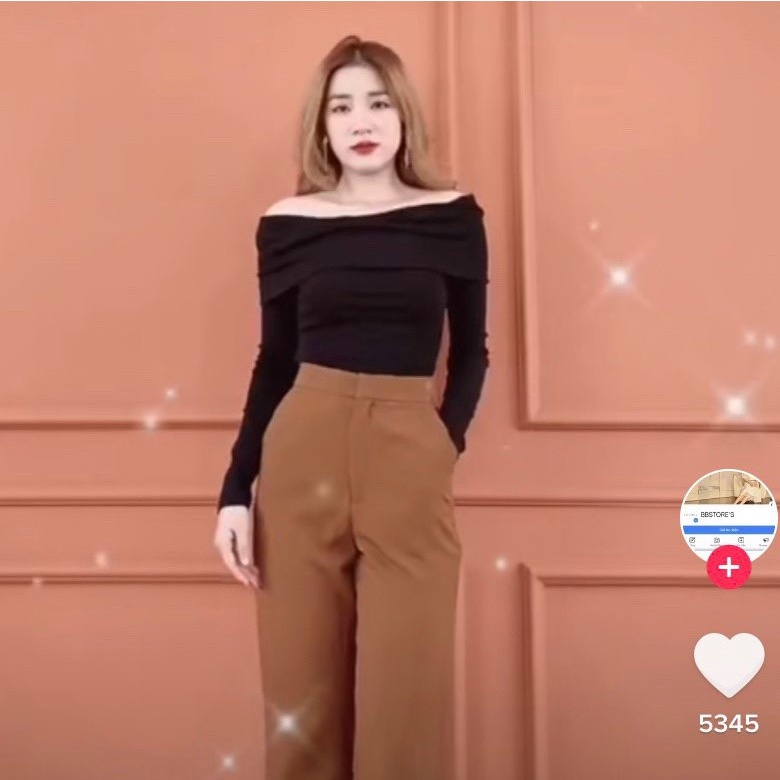 Áo thun kiểu trễ vai dài tay, Áo kiểu cổ ngang dáng ôm sexxy co giãn CS1622 - NhiNhi Shop