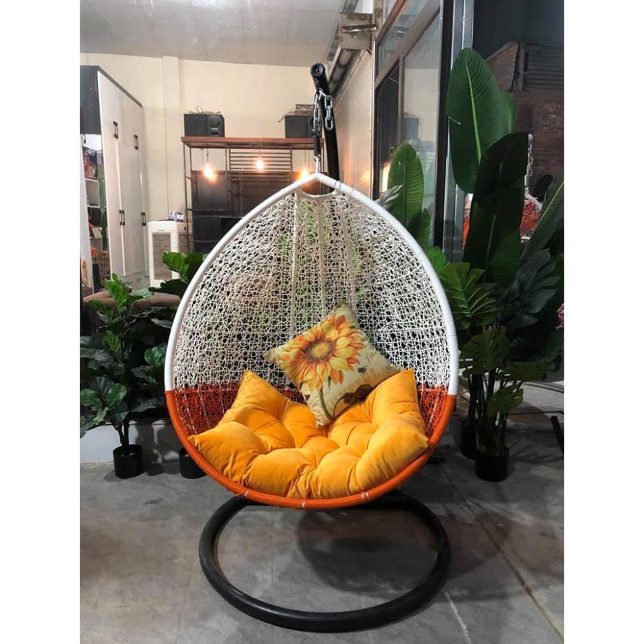 Ghế xích đu thư giãn CINI HOME đơn đan rối mây nhựa cao cấp, xích đu trang trí phòng khách ban công sân vườn CINI188