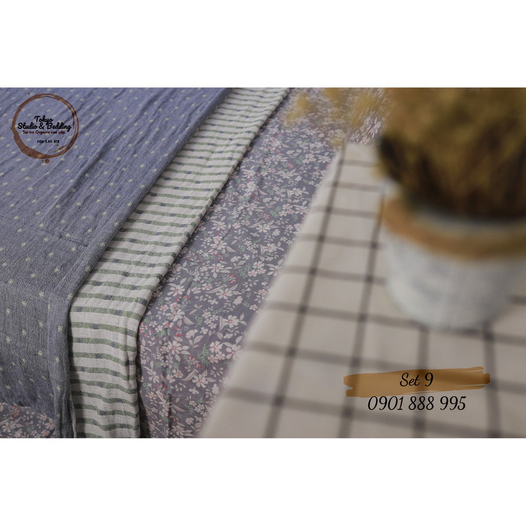 Set 09_Chăn Xô Cotton Sợi tre Organic dòng Basic &amp; Ga gối cottton nguyên chất 100%