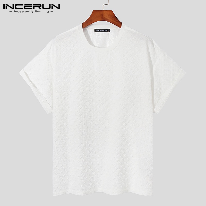 Áo thun INCERUN ngắn tay màu trơn thời trang mùa hè cho nam