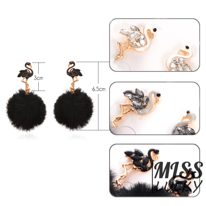 ❤HHN-VN Women Drop Earrings Cute Flamingo Pompon Animal Fake Fur Ball Lady Dangle Earring Jewelry Ac