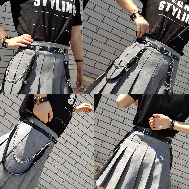 Thắt Lưng Da Pu Màu Tối Phong Cách Punk Hàn Quốc Cá Tính