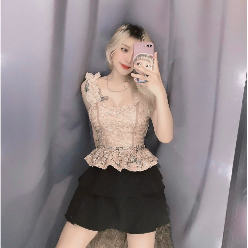 hot hit áo kiểu ren lưới hot hit kèm mút (lưng nhún chun) cực sexy tôn dáng