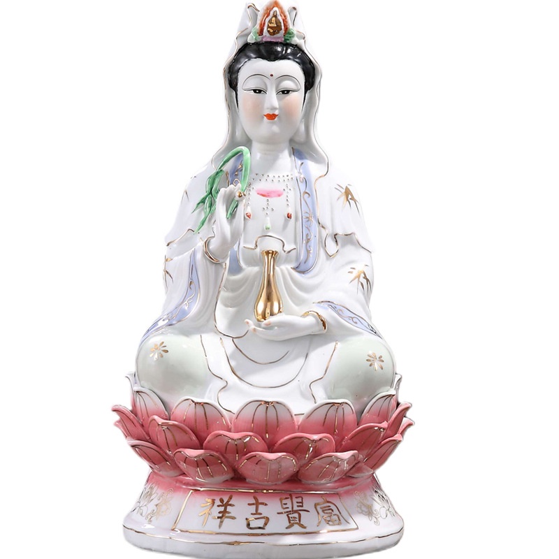 Tượng mẹ quan âm bồ tát sứ trắng ngồi tòa sen
