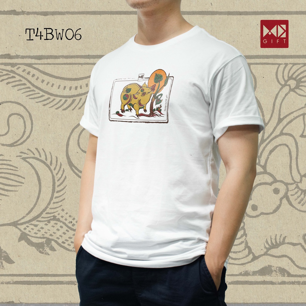 ÁO PHÔNG TAY LỠ MÀU TRẮNG ĐEN FORM RỘNG UNISEX - Lợn vờn cây ráy - T4BW06