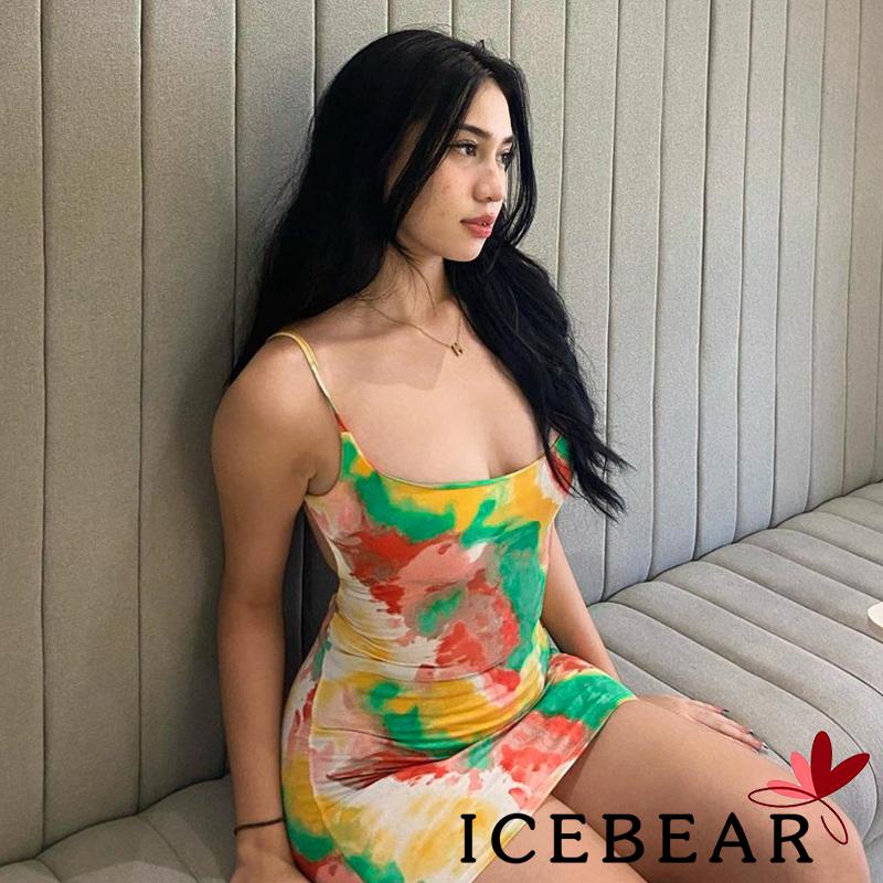 Đầm Body Nữ Không Tay Họa Tiết Màu Loang Quyến Rũ