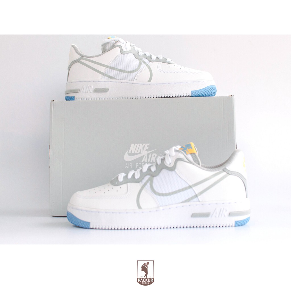 Giày Nike Air Force 1 React (Trắng/Xanh Vàng) / CT1020-100