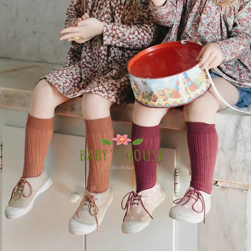 Tất vớ cotton dài màu trơn, sọc dọc phong cách hàn quốc cho bé T10 - Baby House