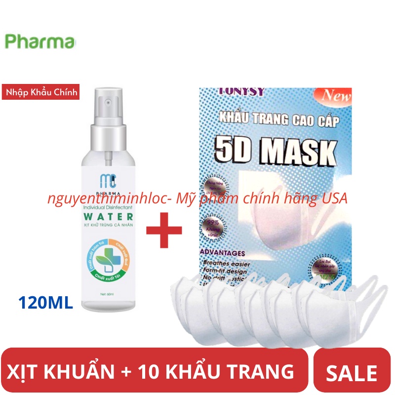 Combo Xịt + Khẩu Trang 5D kháng khuẩn khử trùng mc pharma 99% , nước diệt khuẩn khô toàn thân y tế phòng chống dịch bệnh