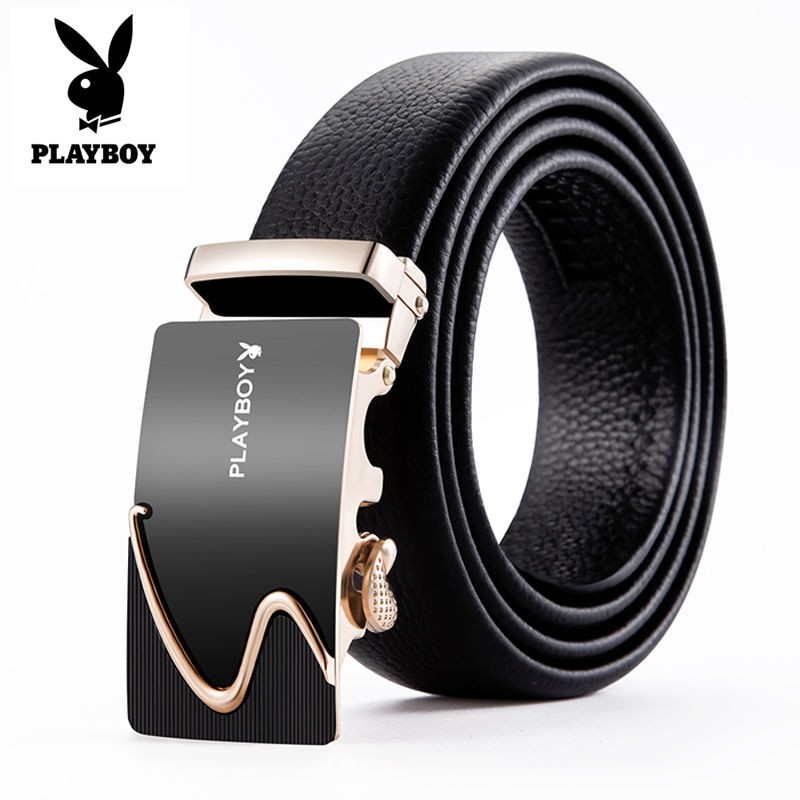 ♈Playboy [Leather] Thắt lưng nam da bò Khóa tự động Hàn Quốc Thường kinh doanh hợp thời trang <