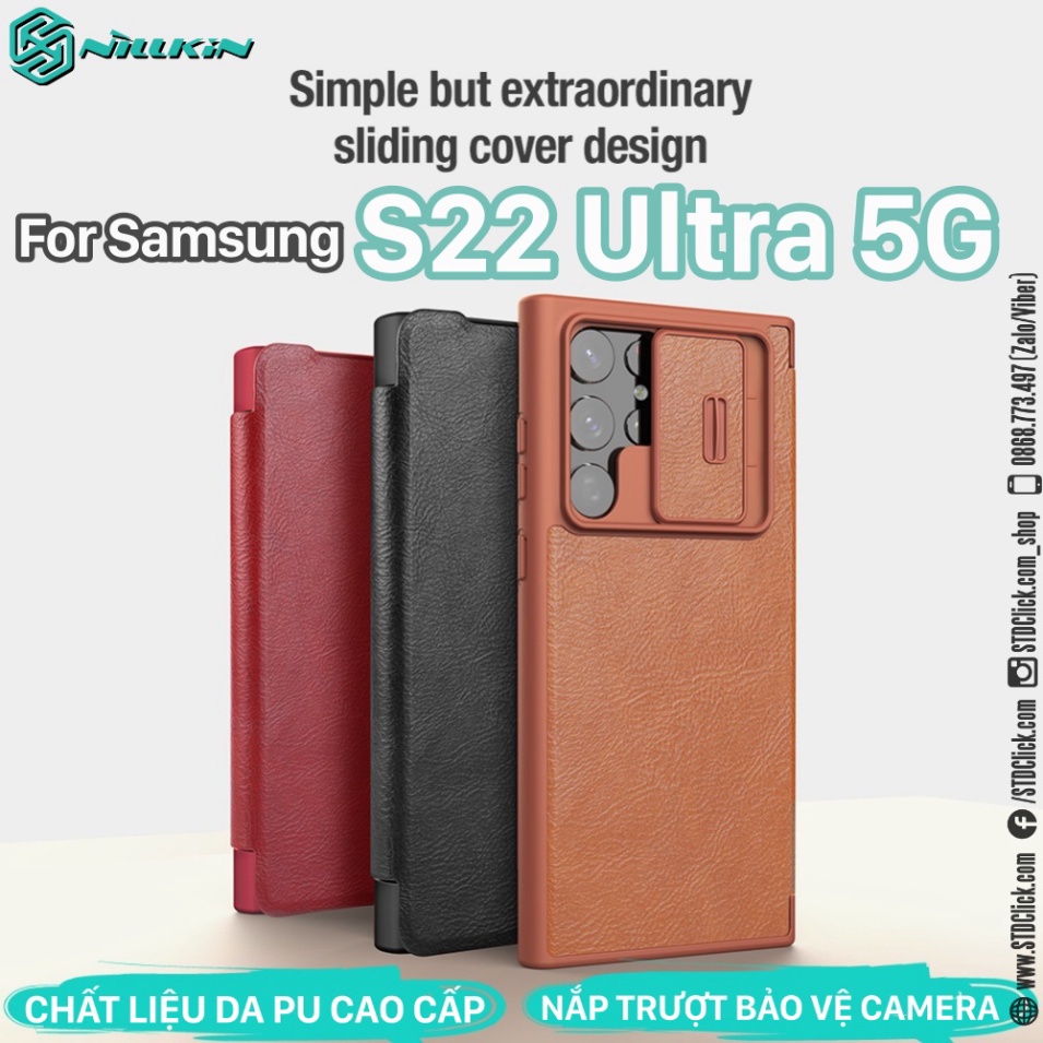 BAO DA SAMSUNG GALAXY S22 ULTRA 5G NILLKIN QIN PRO BẢO VỆ CAMERA CHÍNH HÃNG - HÀNG CHUẨN