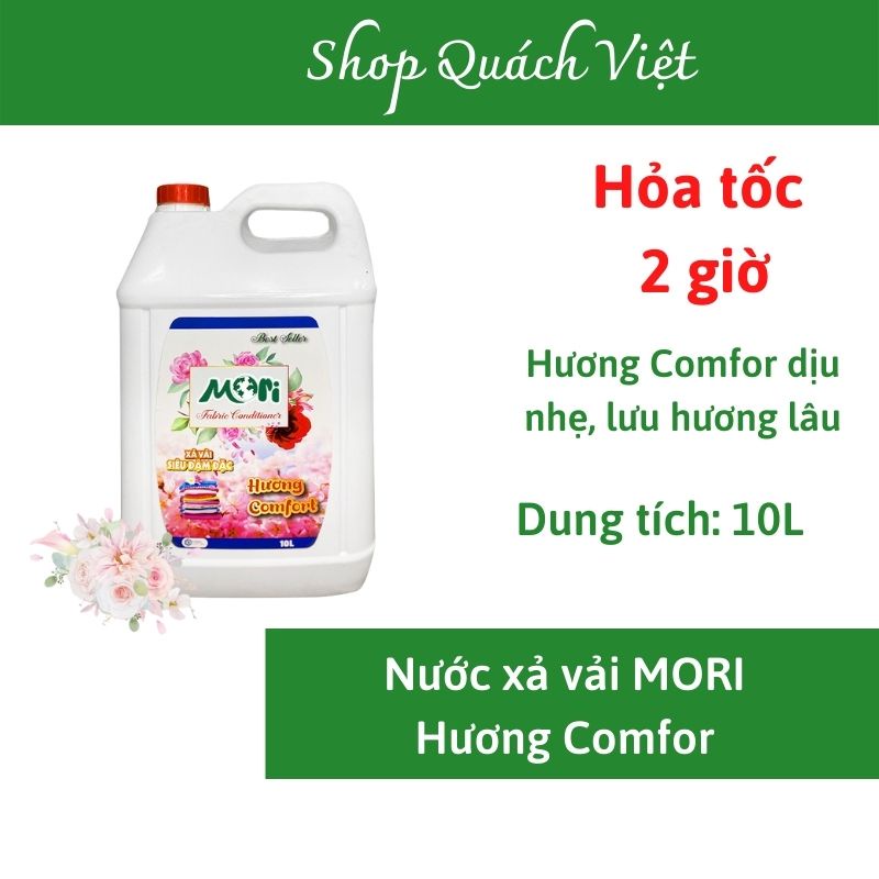 nước xả làm mềm vải mori hương comfor, can 10L, giúp sợi vải thêm mềm mịn và ngát hương, shopquachviet