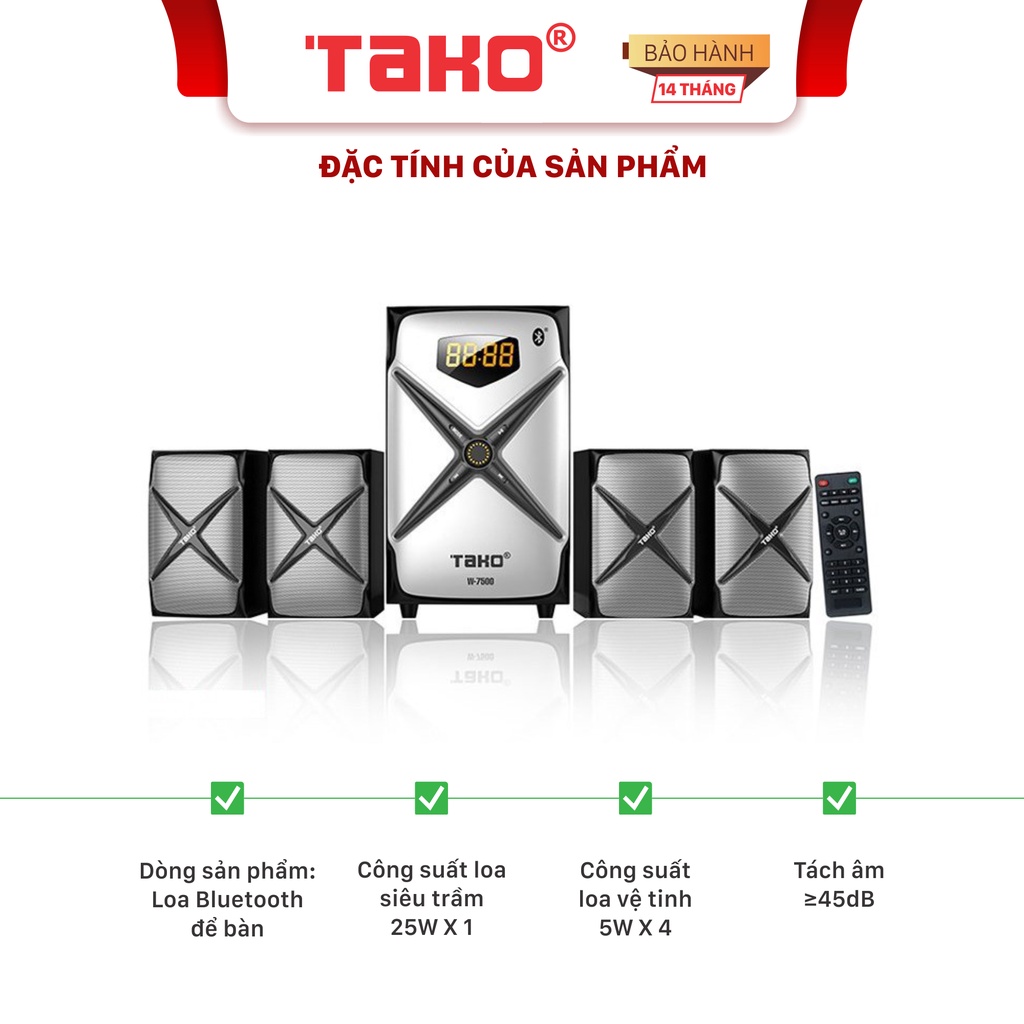 Loa vi tính 4.1 TAKO W-7500 siêu trầm, có điều khiển từ xa. Chính hãng Tako, BH 14 tháng