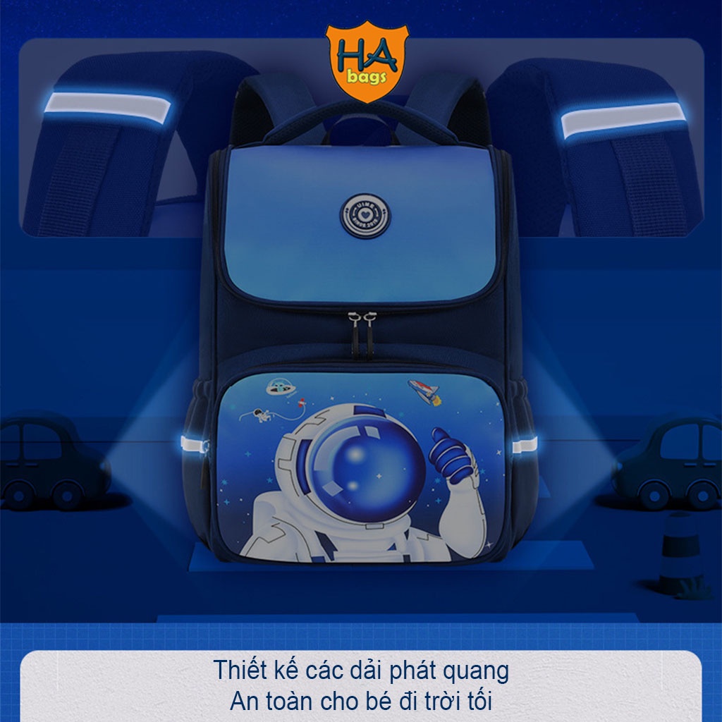 Balo đi học chống gù HA1009, cặp siêu nhẹ cho học sinh tiểu học, kích thước 38x28x16cm
