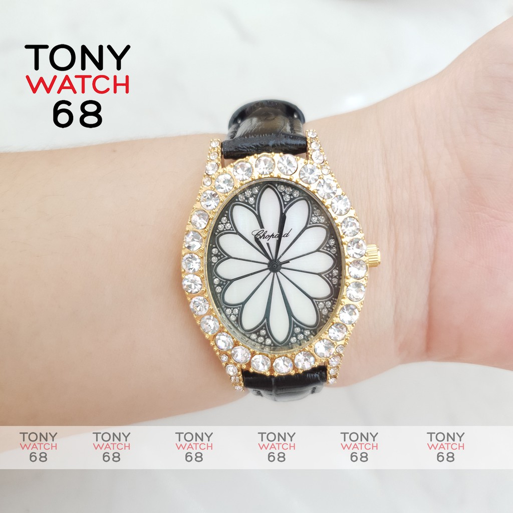 Đồng hồ nữ CP viền đá mặt họa tiết bông hoa chất liệu sứ cao cấp chống nước Tony Watch 68