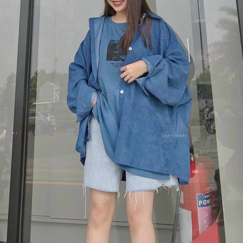 Áo Sơ Mi Nhung Tăm Khoác Ullzang Unisex Nam, Nữ, Áo Khoác Sơ Mi Nhung Tăm Hàn Quốc GiGiHouse-aosominhungsoctui