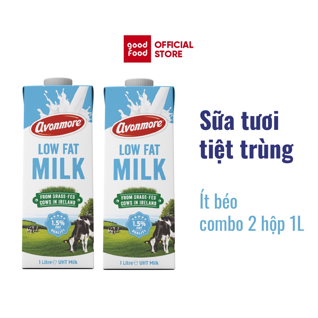 [Mã BMBAU50 giảm 7% đơn 99K] Combo 2 hộp Sữa tươi ít béo tiệt trùng (không đường) Avonmore UHT Low Fat Milk 1L/HỘP