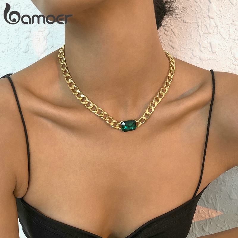 Dây chuyền Bamoer AIN027 46cm đính đá xanh lá thời trang cho nữ