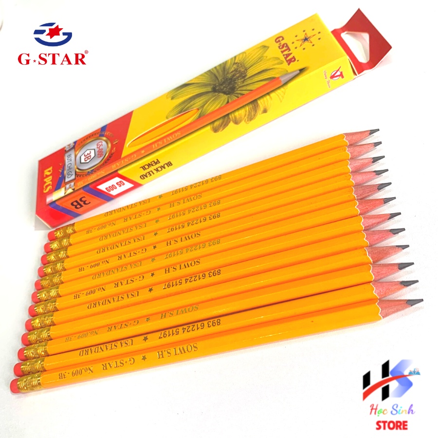 Hộp 12 cây bút chì đen thân gỗ GSTAR GS009 ( 2B - 3B - 4B - 5B - 6B )