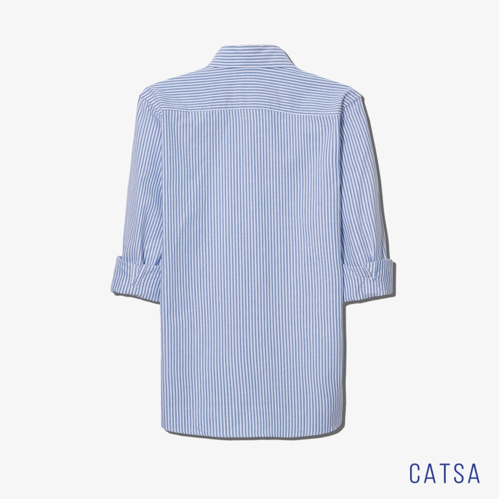 Áo sơ mi nam công sở sọc xanh biển chất liệu vải Oxford nhẹ, mát, thấm hút tốt CATSA ASD016