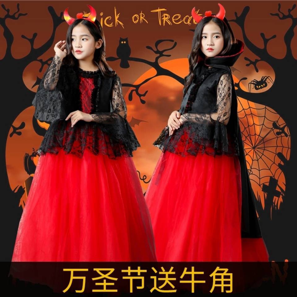 Halloween quần áo trẻ em cosplay phù thủy quỷ ma cà rồng công chúa váy cô gái chơi trang phục