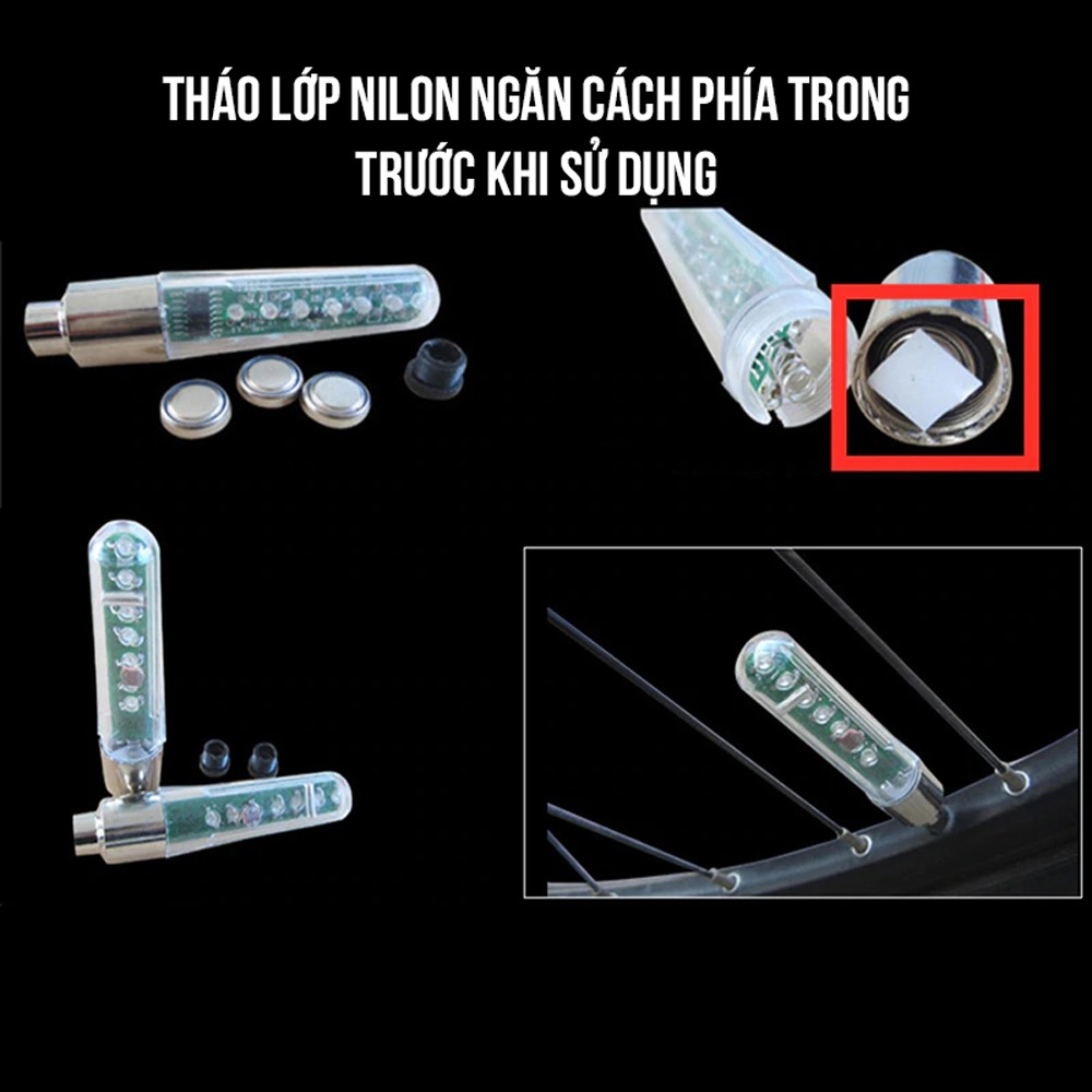 Đèn Gắn Van Lốp Bánh Xe 1 Màu 7 Bóng Led Chạy Chữ Với 6 Mẫu Hình Cho Xe Đạp/ Xe Máy/ Ô Tô/ Xe Hơi MLH