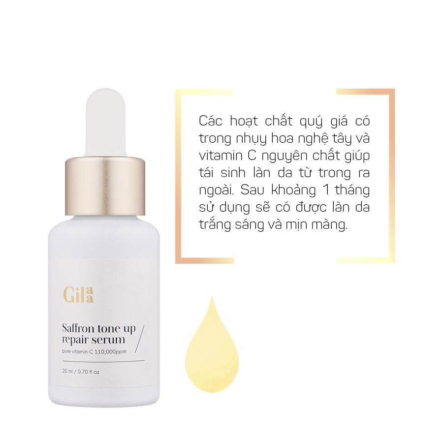 [Tặng 10 gói collagen]Bộ đôi Gilaa Saffron Tinh chất tươi dưỡng trắng 20ml và Kem dưỡng sạc nước 50g