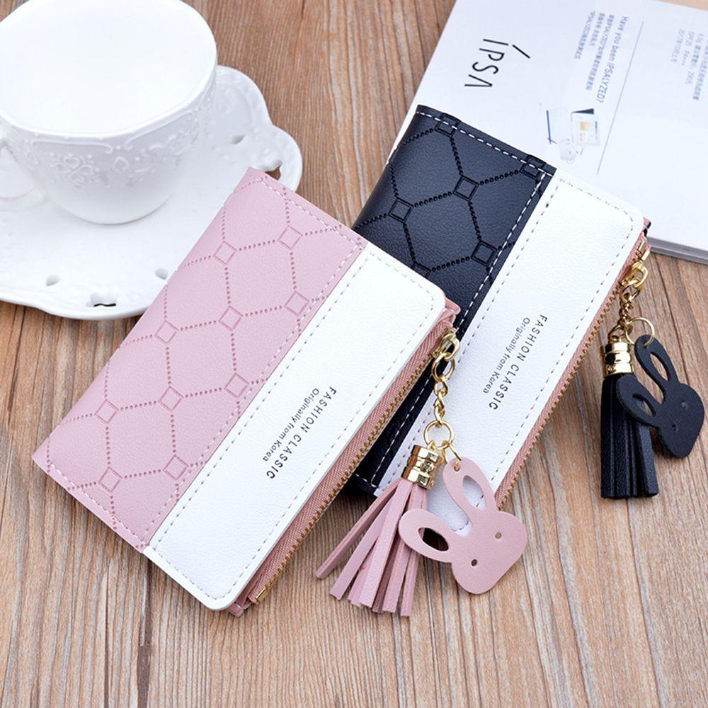 SOMEDAYZL Ví Nữ Ngắn Họa Tiết Ca Rô Xinh Xắn Giá Đỡ